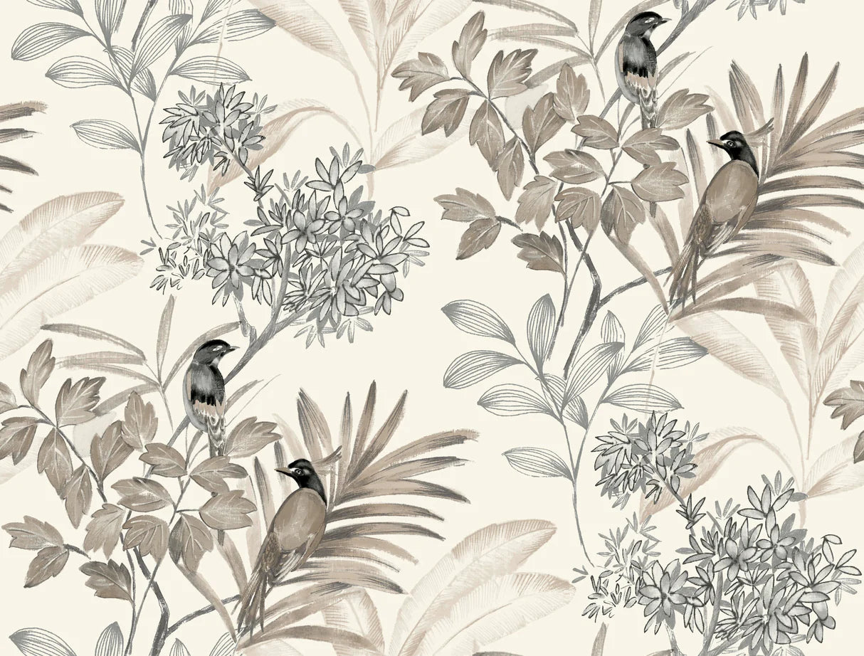 York TL1927 Handpainted Songbird Grey Wallpaper