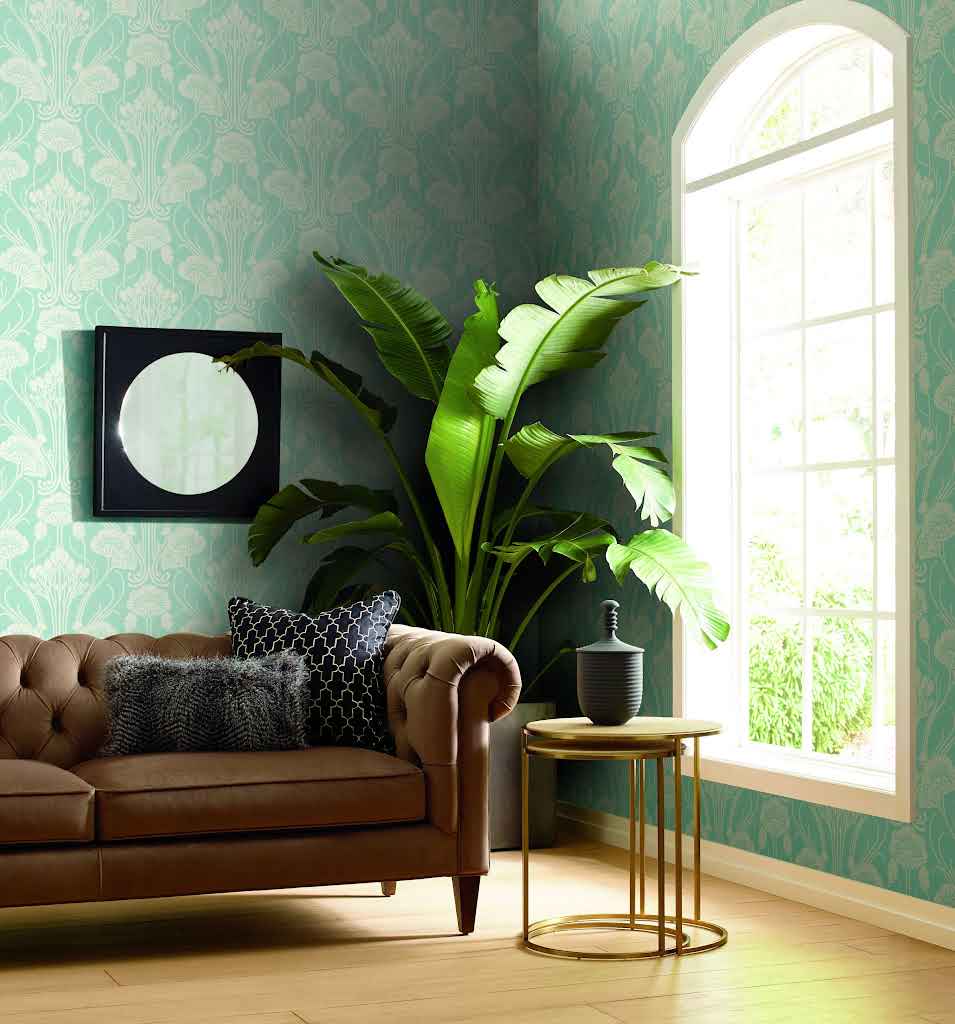 CA1569 | Deco, Nouveau Textured Damask, Blues Botanical - Antonina Vella Wallpaper