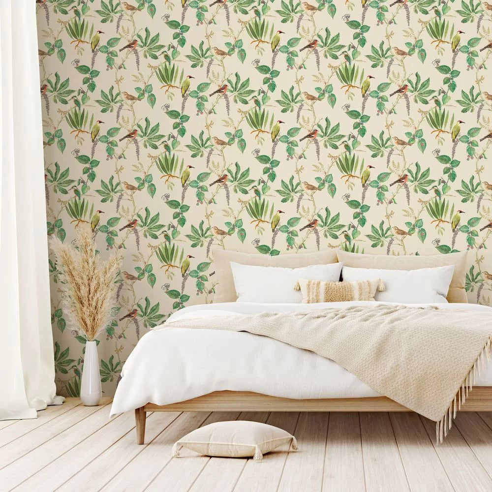 Hill Top Garden Bird - Cotton and Green 100028EH