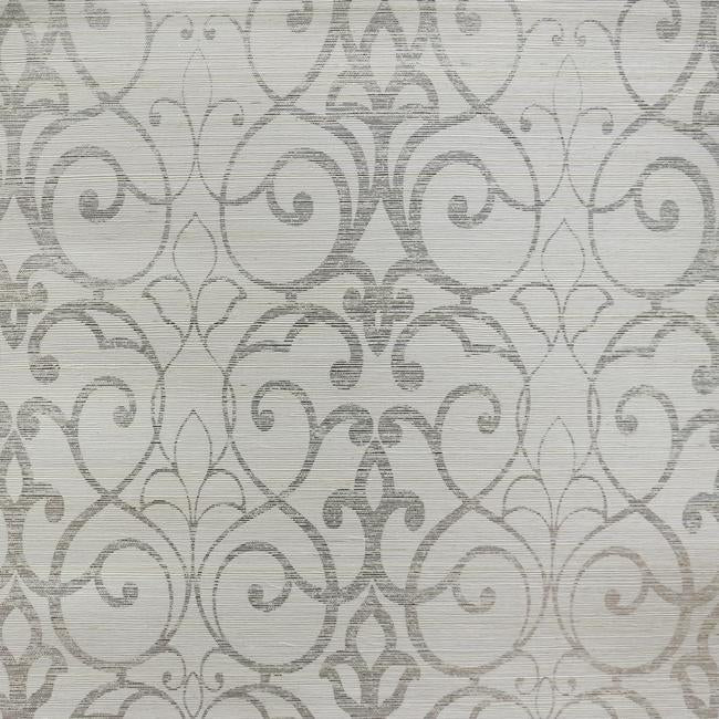 White / Silver Filigree Trellis Grasscloth FL6606
