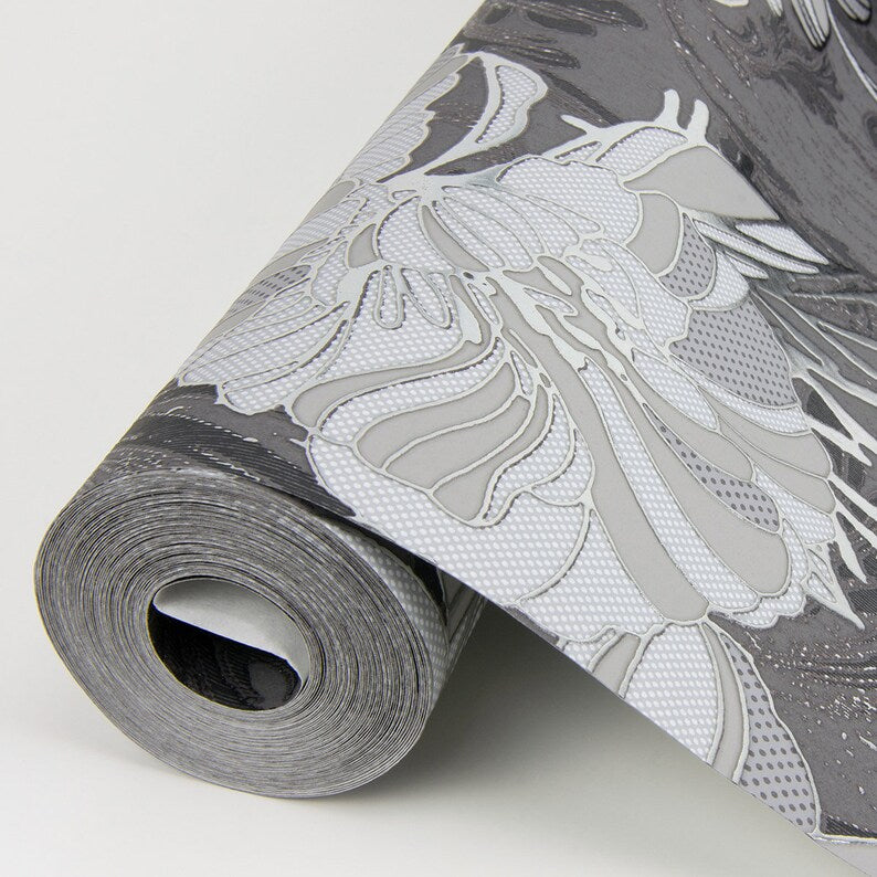 Selene Silver Mucha Floral Wallpaper AW86401/4019-86401