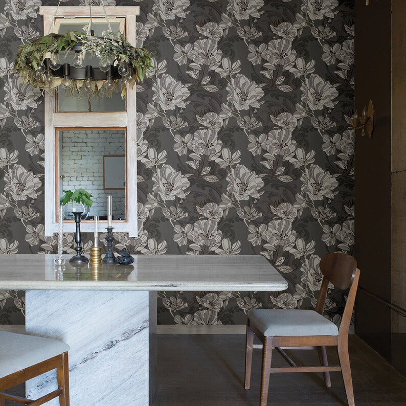 AW86401 Selene Silver Mucha Floral Wallpaper 4019-86401