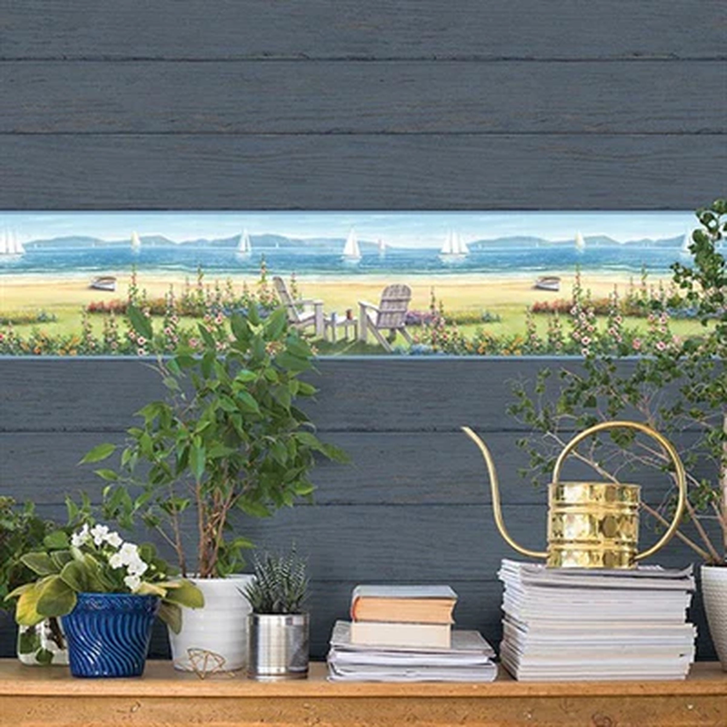 Chesapeake Rehoboth Navy Distressed Wood Wallpaper 3120-13692