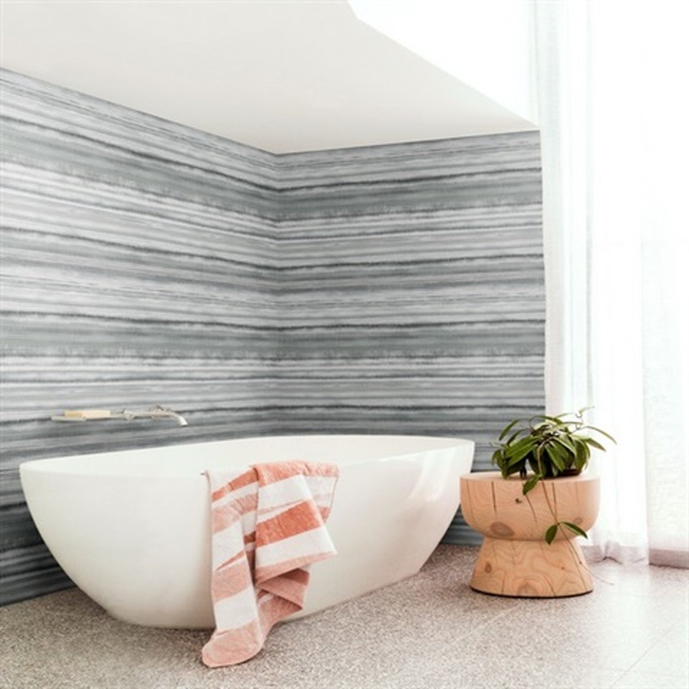Grey Fleeting Horizon Horizontal Stripe Wallpaper CL2513