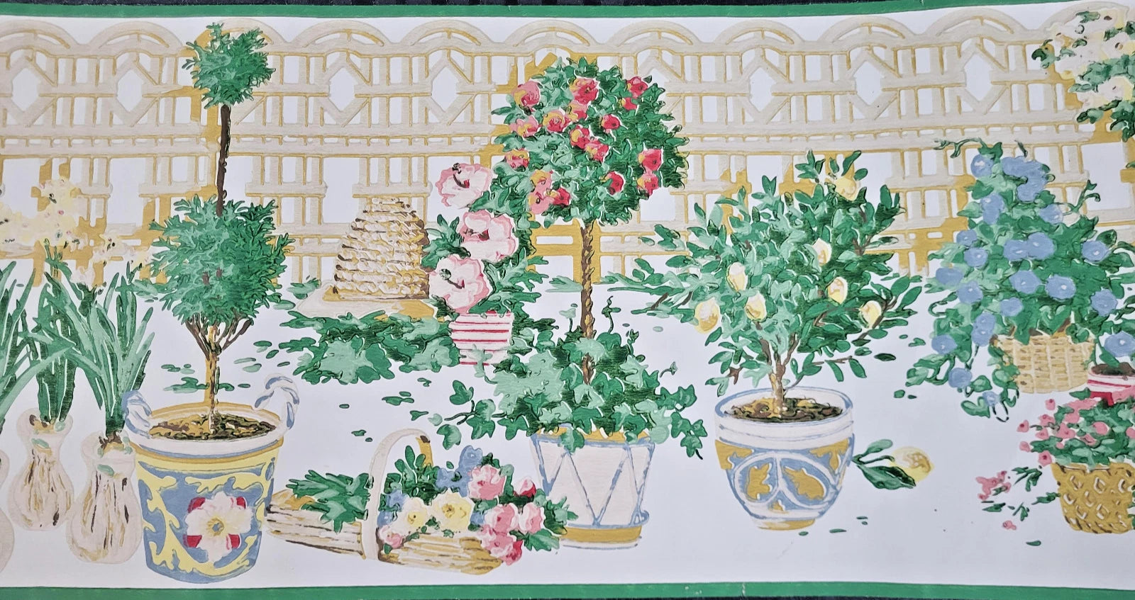 Thibaut Border - A Multi Colored Floral Topiary Planted Motif T14035
