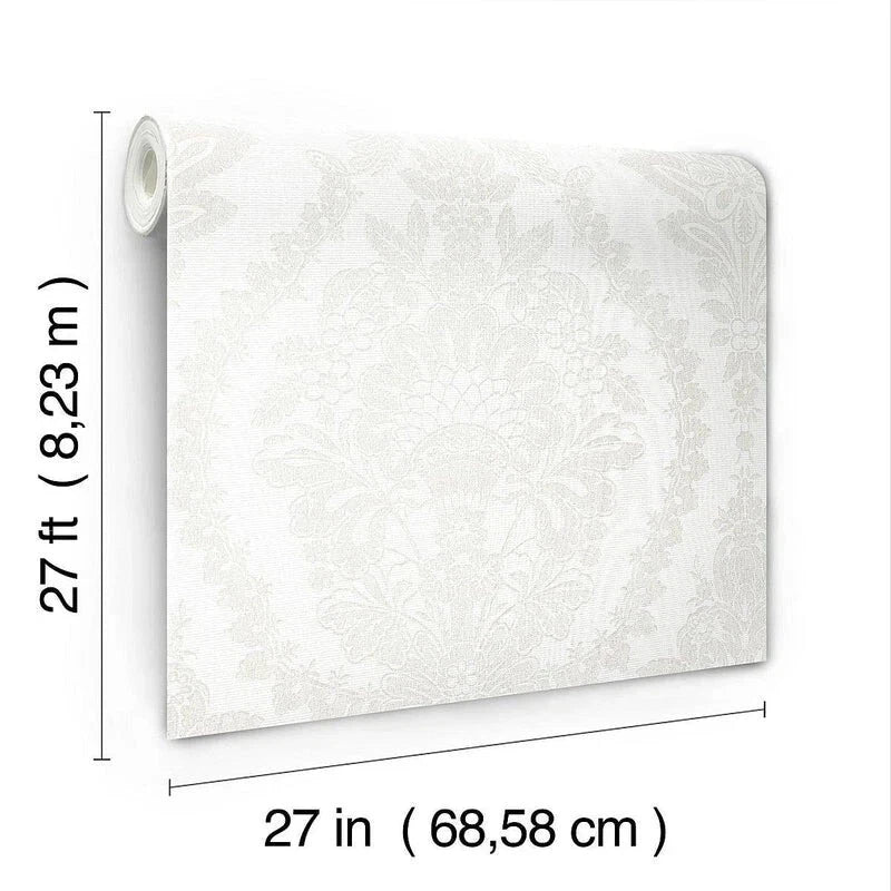Heritage Damask Wallpaper - White/Beige HC7588