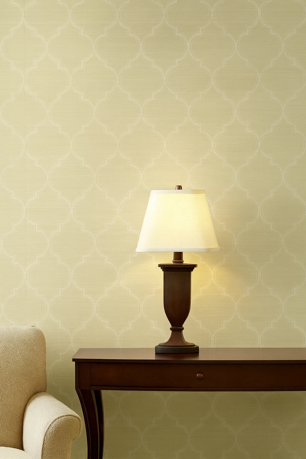 Elegant Cream Grasscloth  Trellis Pattern BL41503