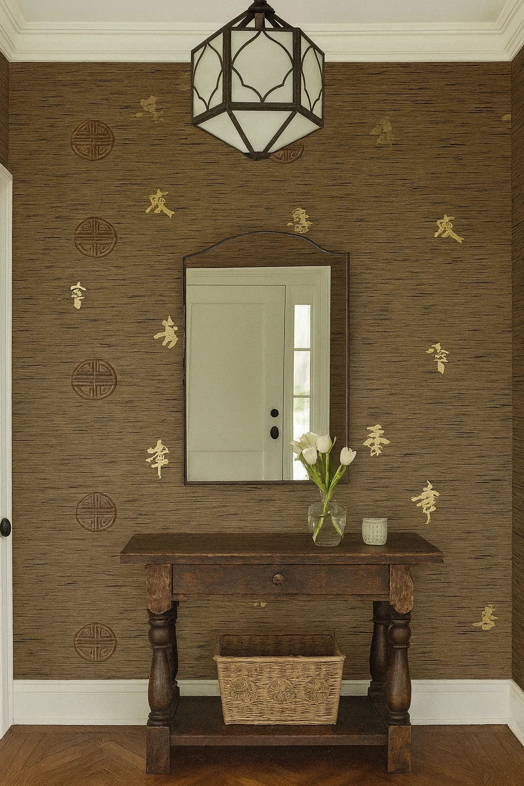 Oriental Characters Faux Grasscloth EA51407