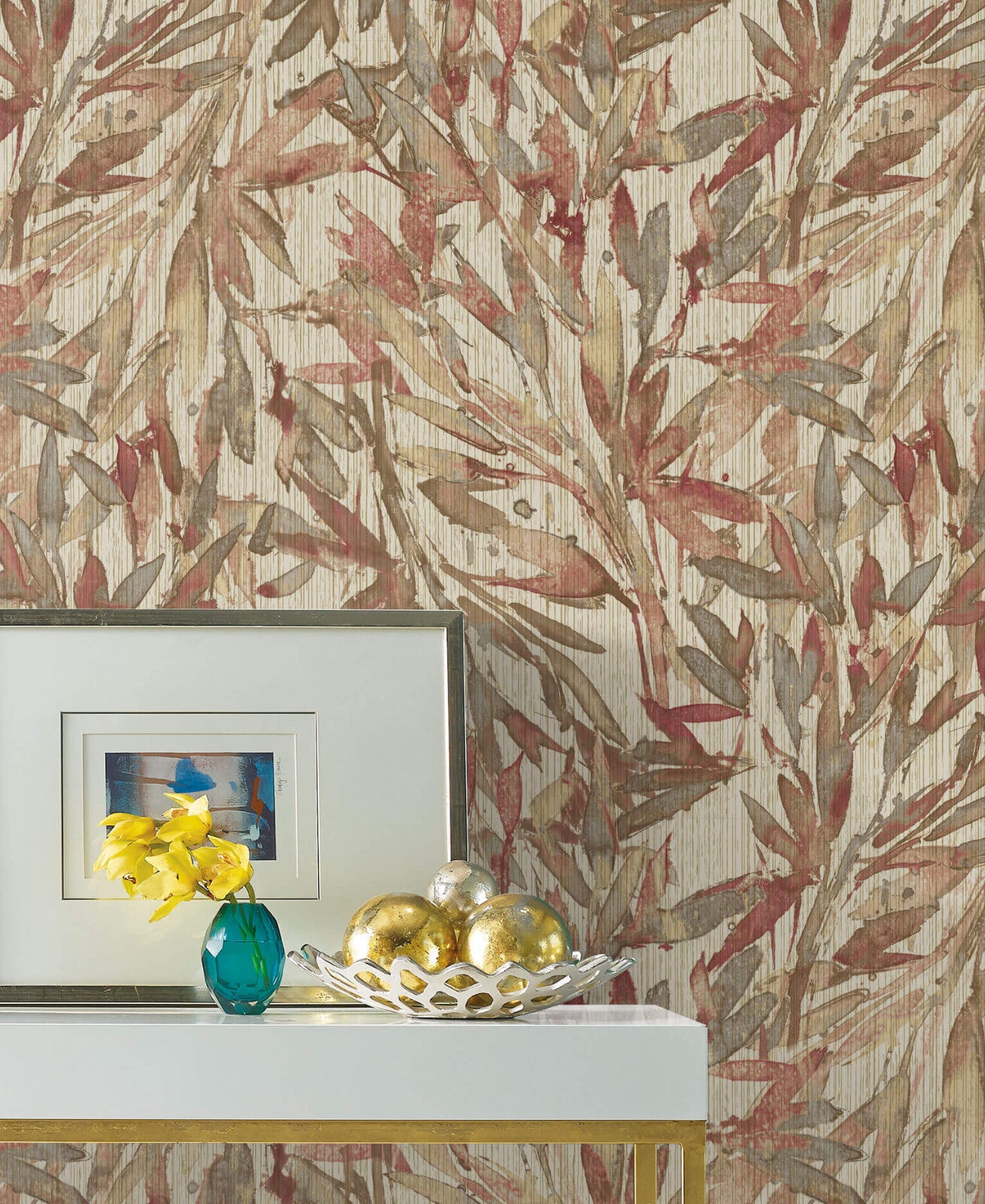 York Y6230706 Rainforest Leaves Red & Warm Grey Wallpaper