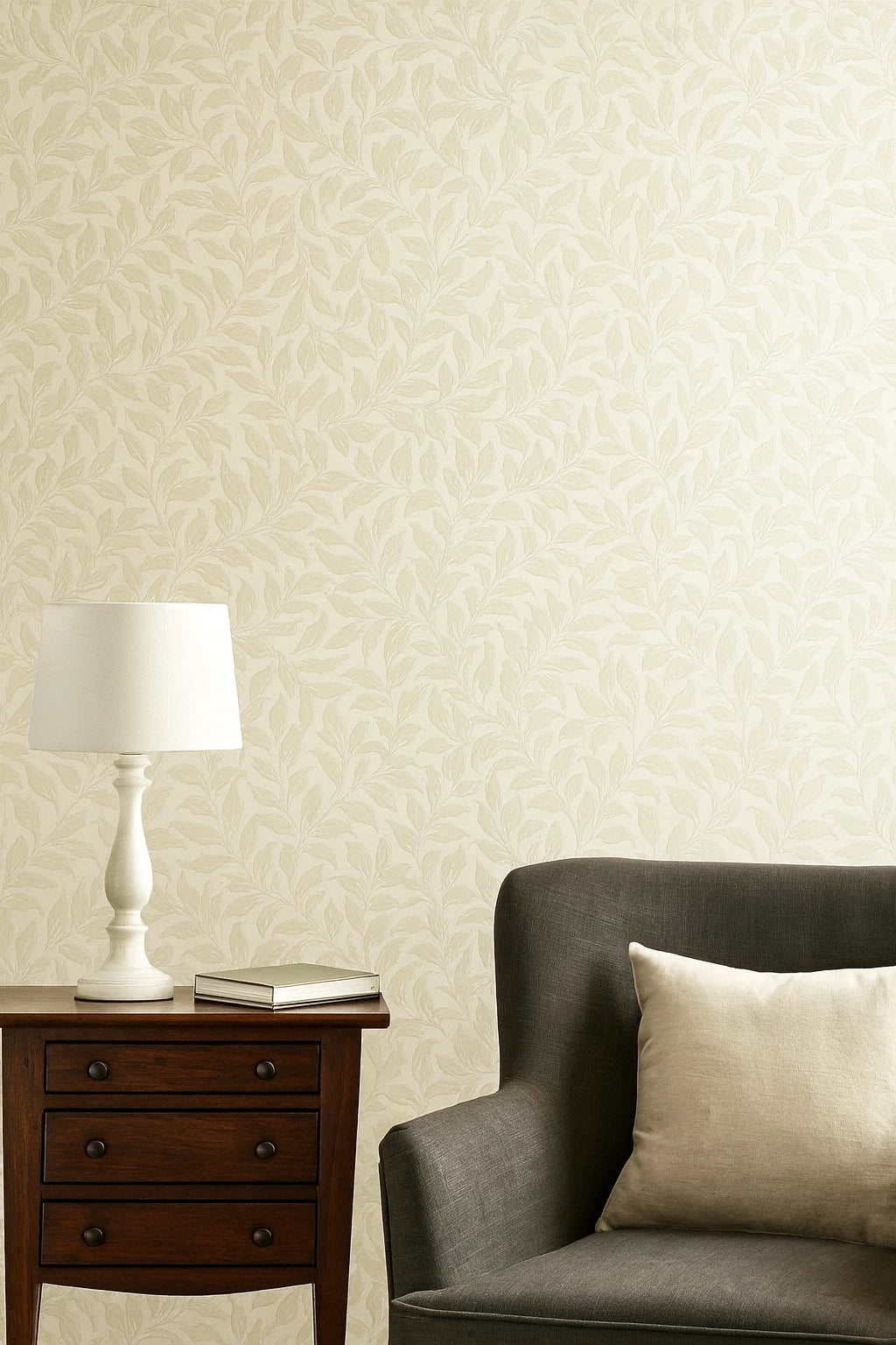Small Print Willow Type Leaves Tone On Tone Cream SM8631