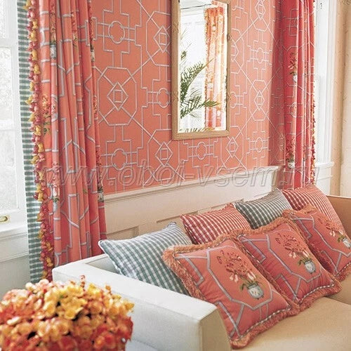 Thibaut Bamboo Lattice Coral. Robin"s Egg Blue 839-T-3134