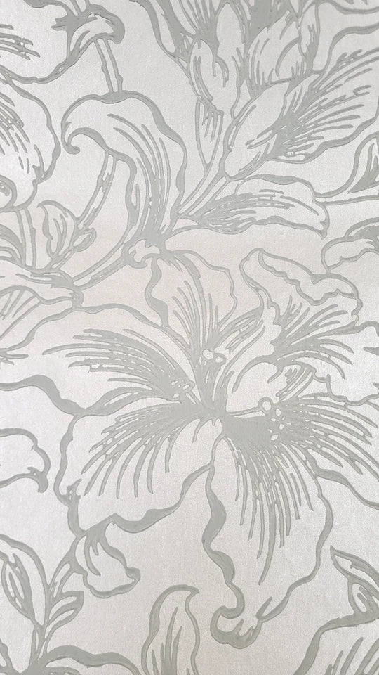Raised Floral Seafoam Green Silhouetted on Pearl Background GB9637