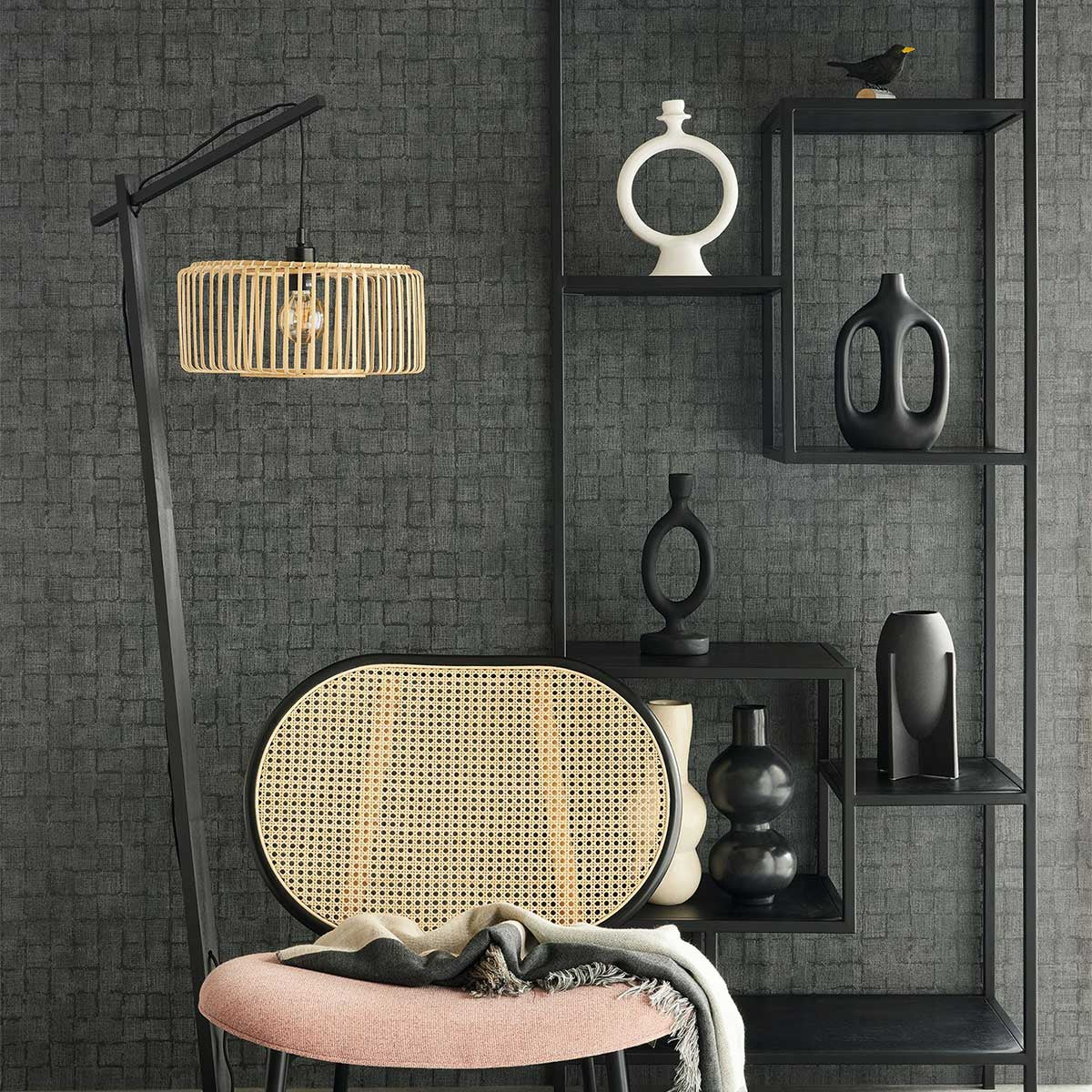 Blocks Charcoal Checkered Wallpaper 333456/4157-333456