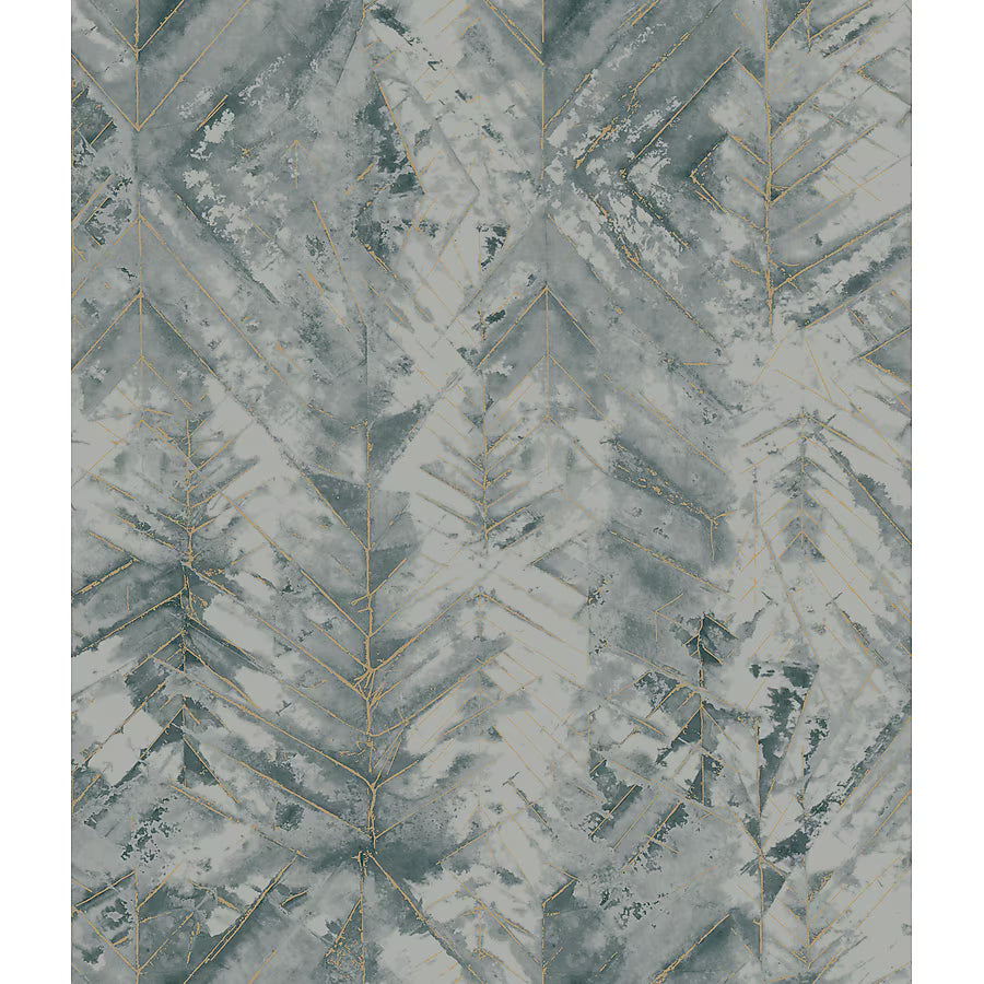 York Green & Blue Textural Impremere Leaf Wallpaper CL2552